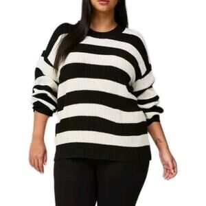 Torrid Womens Black White Striped Drop Shoulder Sweater Plus Size 4 Coastal Cozy